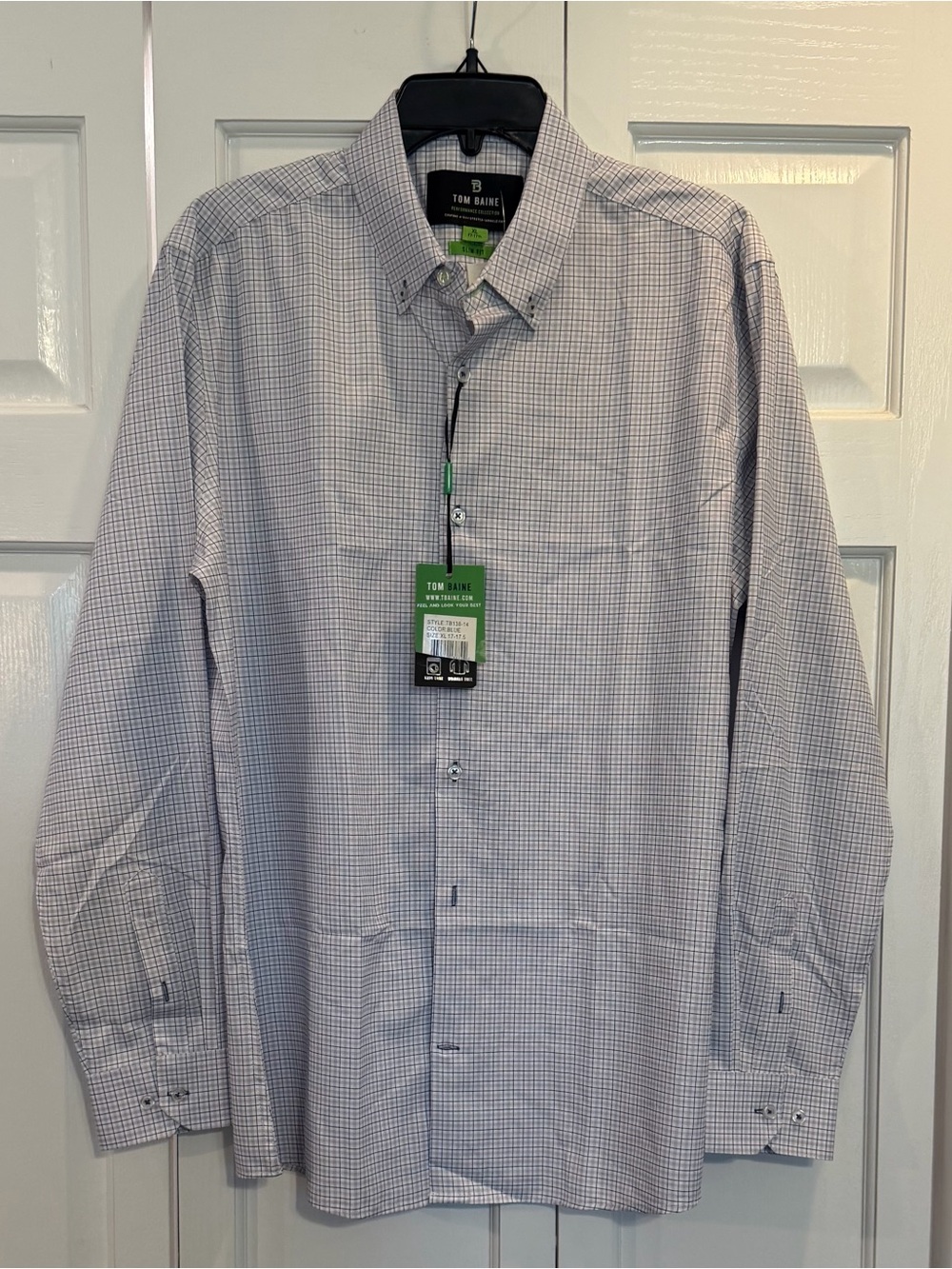 Men's Button-Down Dress Shirt Slim Fit— Light Blue & Tan Mini Check